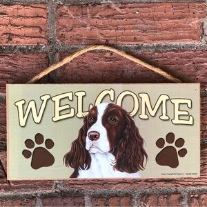 Springer Spaniel Welcome Sign Wall Plaque Love & Laughter Wooden Signs 10” x 5”